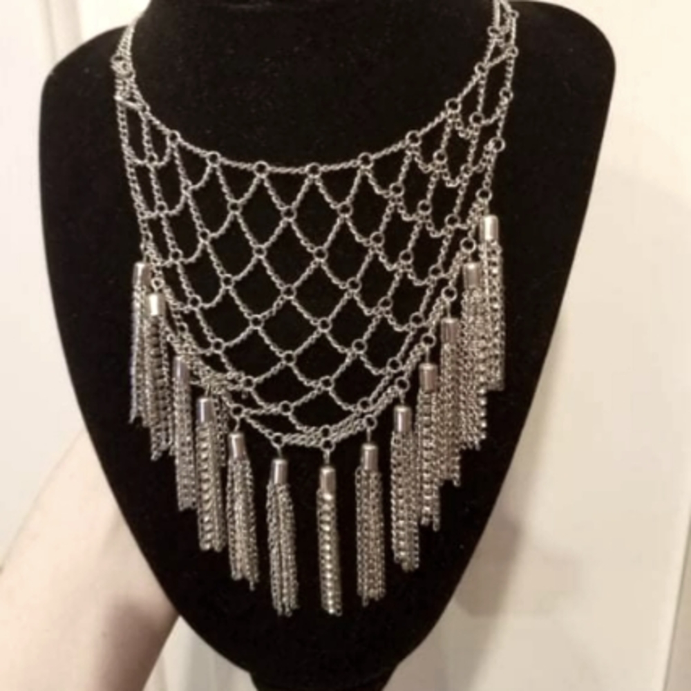 Gorgeous Silver Fringe Necklace